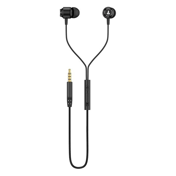 boAt BassHeads 162 V2 Wired Earphones with 10mm Drivers, Metallic Earbuds, Integrated Controls, in-Line Microphone, Ergonomic Fit, Braided Cable & 3.5mm Jack - Black, Earphones