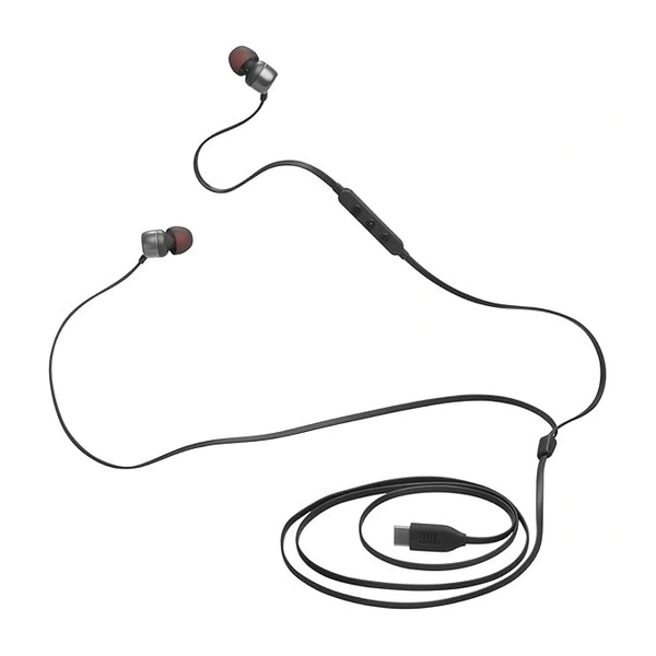 JBL Tune 310C Wired in Ear Type C Headphones, Hi-Res Audio with Digital-to-Analog Converter, 3-Button EQ Preset Remote with Microphone, Tangle-Free Flat Cable, Compatible with USB-C Devices - Black, TYPE C