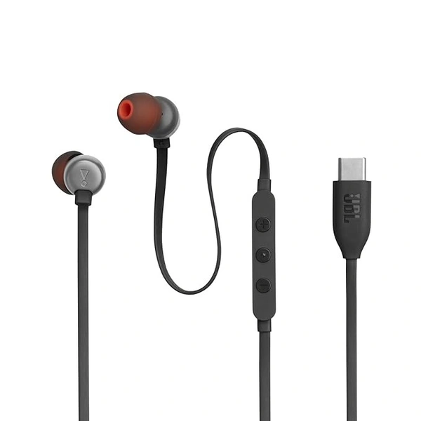 JBL Tune 310C Wired in Ear Type C Headphones, Hi-Res Audio with Digital-to-Analog Converter, 3-Button EQ Preset Remote with Microphone, Tangle-Free Flat Cable, Compatible with USB-C Devices - Black, TYPE C