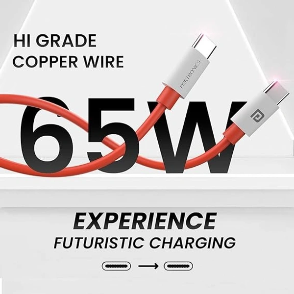 Portronics Konnect Dash Max 65W Type C to Type C Fast Charging PD Cable with 480Mbps Data Sync,1M Length Compatible with iPhone 15 series, Type C Smartphones, iPad, MacBook & Other Type C devices - Red, Type C