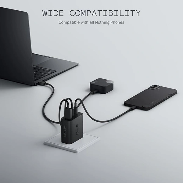 CMF BY NOTHING 100 W Power GaN 5 A 3 Port Mobile Charger with Detachable Cable - Dark Grey, 100W