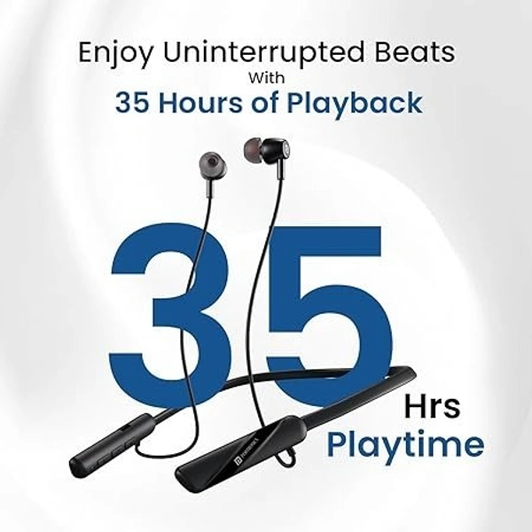 Portronics Harmonics Z10 in Ear Bluetooth Headphone with Mic, 35Hour Playtime,10mm Driver, Magnetic Earbuds, Voice Assistant, Bluetooth 5.3V, IPX4 Water/Sweat Resistance, Type C Fast Charging - Black