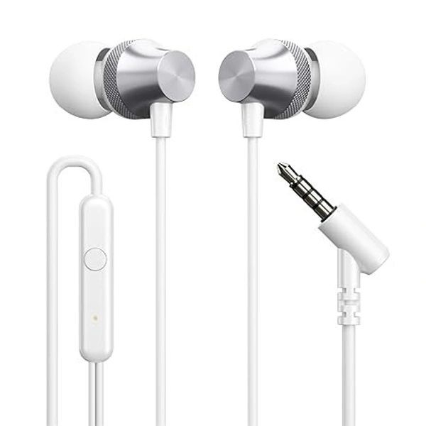 Portronics Conch Beat A in Ear Wired Earphones with Mic, 3.5mm Audio Jack, 10mm Driver, 1.2m TPE Anti Tangle Wire, in line Mic Controls, Powerful Audio, Metal Alloy Body, Wide Compatibility - Silver, 3.5MM