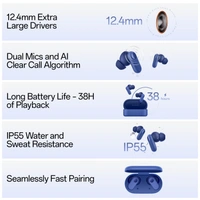 OnePlus Nord Buds 2r True Wireless in Ear Earbuds with Mic, 12.4mm Drivers, Playback:Upto 38hr case,4-Mic Design, IP55 Rating  - Deep Grey, TWS
