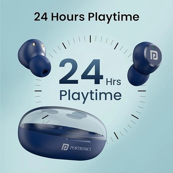 Portronics Harmonics Twins S13 in Ear True Wireless Earbuds with Mic, 24H Playtime, Game/Music Mode, Touch Control, 8mm Driver, Bluetooth 5.3v,IPX5 Water Resistance, Type C Fast Charging - Black
