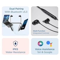 BOAT boAt Rockerz 109 Bluetooth Neckband with 40 hrs Playback,ENx Technology, Beast Mode (60ms), Magnetic Buds, Dual Pairing, ASAP Charge, IPX5 Water Resistance - Active Black, NECKBAND