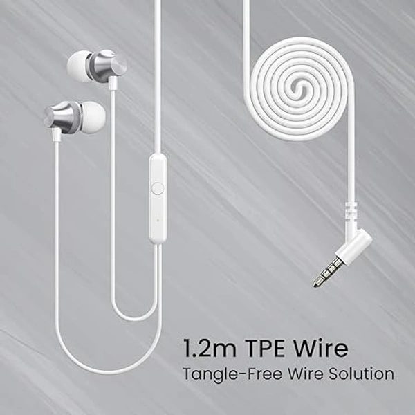 Portronics Conch Beat A in Ear Wired Earphones with Mic, 3.5mm Audio Jack, 10mm Driver, 1.2m TPE Anti Tangle Wire, in line Mic Controls, Powerful Audio, Metal Alloy Body, Wide Compatibility - Silver, 3.5MM