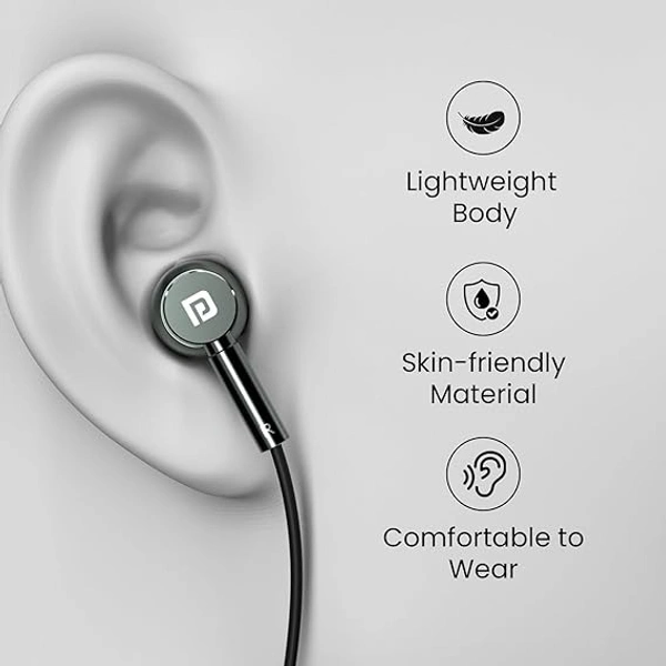 Portronics Conch Tune C in Ear Type C Wired Earphones with Mic,10mm Driver, 1.2m Nylon Braided Anti Tangle Wire, in line Controls, Metal Alloy Body, Wide Compatibility - Grey, Type C