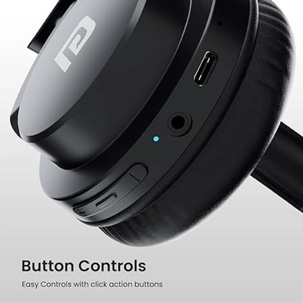 Portronics Muffs M2 Bluetooth Headphones On Ear With Upto 40 Hrs Playtime, 40mm Dynamic Drivers, AUX 3.5mm, Powerful Bass, Laptop & PC Support, Type C Charging Port, Foldable Design - Black