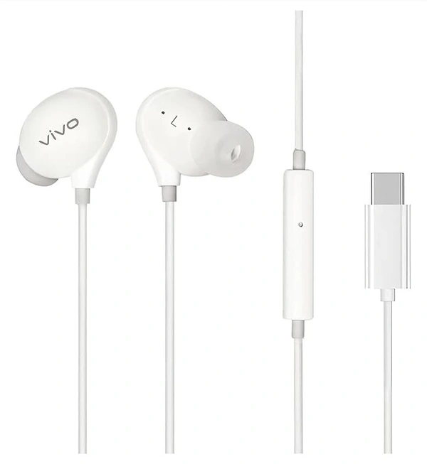 Vivo XE710 Wired Type C Earphones with Mic for Clear Calling, Powerful Audio,1.25M Cable - White, TYPE C