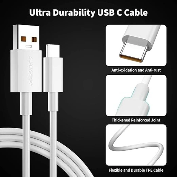 Realme 100W Supervooc Usb Type C Charging Data Cable for Realme 14/13/12 pro plus/11 pro plus/11/10/9 Pro/Narzo 60 Pro/60/50/50 pro/30 Support 65W Superdart and 33W Dart Also Quick Charge, - White, USB TO C