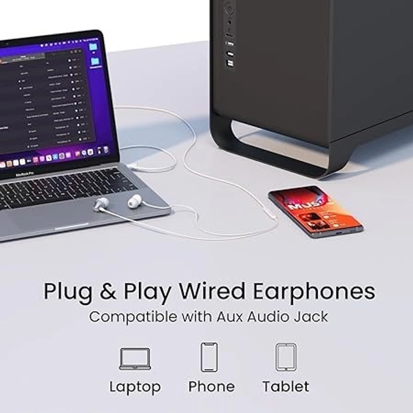 Portronics Conch Beat A in Ear Wired Earphones with Mic, 3.5mm Audio Jack, 10mm Driver, 1.2m TPE Anti Tangle Wire, in line Mic Controls, Powerful Audio, Metal Alloy Body, Wide Compatibility - Silver, 3.5MM