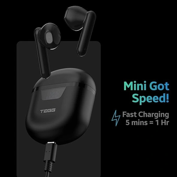 TAGG Liberty Buds Mini Truly Wireless in Ear Earbuds with Quad Mic, Fast Charge, Rich Bass, 13mm Dynamic Drivers - Black, TWS