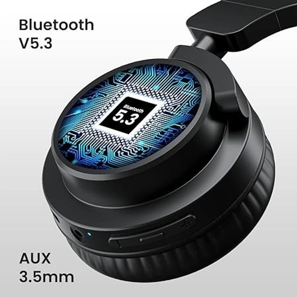 Portronics Muffs M2 Bluetooth Headphones On Ear With Upto 40 Hrs Playtime, 40mm Dynamic Drivers, AUX 3.5mm, Powerful Bass, Laptop & PC Support, Type C Charging Port, Foldable Design - Black
