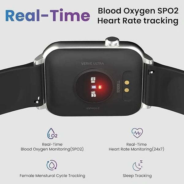 BOAT TAGG Verve Ultra Smartwatch with 1.69'' 3D Curved Display, Real SPO2, and Real-Time Heart Rate Tracking, 10 Days Battery Backup, IPX68 Waterproof - Free, Black, SmartWatch