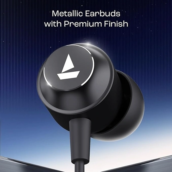 boAt BassHeads 162 V2 Wired Earphones with 10mm Drivers, Metallic Earbuds, Integrated Controls, in-Line Microphone, Ergonomic Fit, Braided Cable & 3.5mm Jack - Black, Earphones