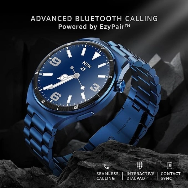 beatXP Vega X 1.43" (3.6 cm) Super AMOLED Display, One-Tap Bluetooth Calling Smart Watch, Metal Body, Rotary Crown, 466 * 466px, 500 Nits Brightness - Blue Metal Chain, SmartWatch