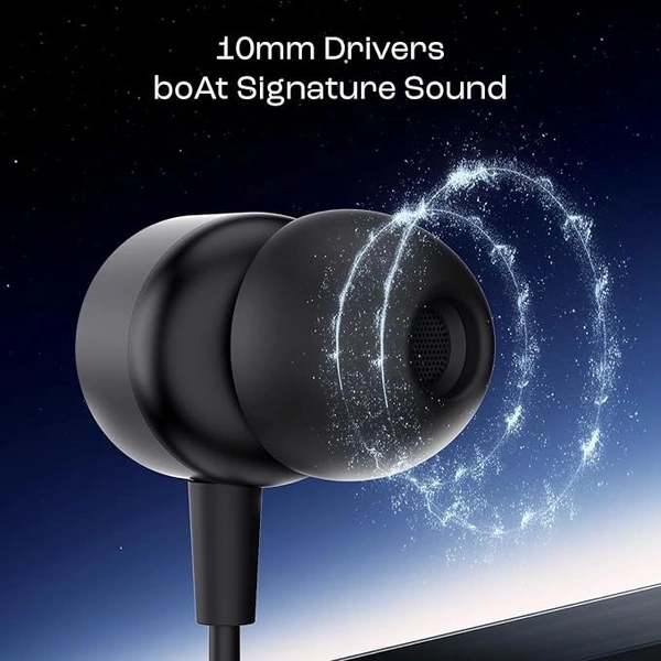 boAt BassHeads 162 V2 Wired Earphones with 10mm Drivers, Metallic Earbuds, Integrated Controls, in-Line Microphone, Ergonomic Fit, Braided Cable & 3.5mm Jack - Black, Earphones