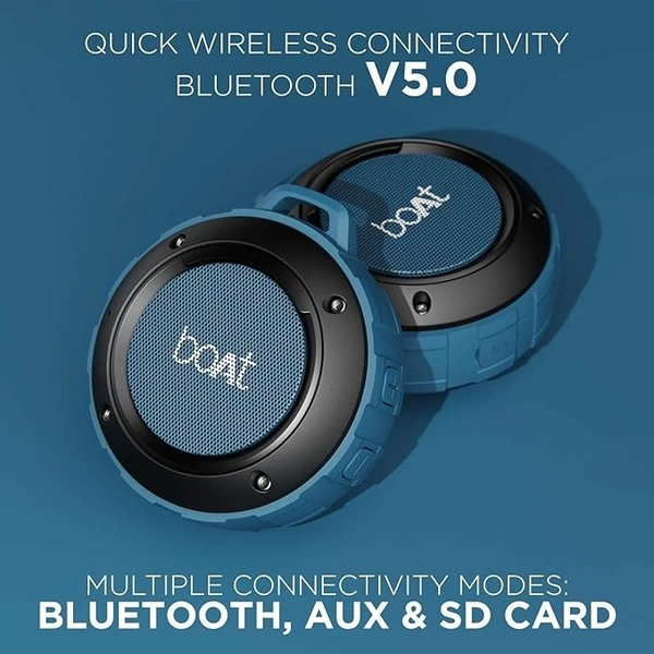 Boat Stone 160 Ultra-Portable 5W Wireless Speaker with Bluetooth V5.0, Multiple Connectivity Modes, IPX4 Water and Sweat Resistance and Carabiner - Blue, 5W
