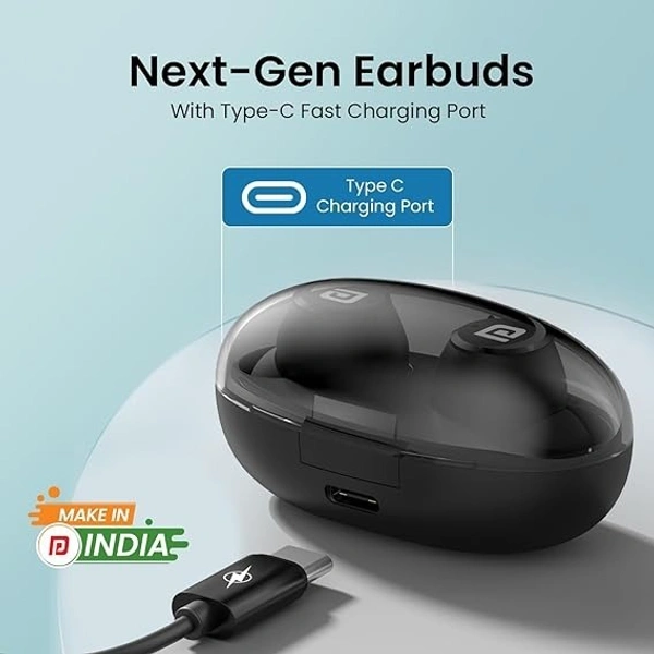Portronics Harmonics Twins S13 in Ear True Wireless Earbuds with Mic, 24H Playtime, Game/Music Mode, Touch Control, 8mm Driver, Bluetooth 5.3v,IPX5 Water Resistance, Type C Fast Charging - Black