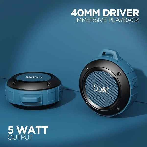 Boat Stone 160 Ultra-Portable 5W Wireless Speaker with Bluetooth V5.0, Multiple Connectivity Modes, IPX4 Water and Sweat Resistance and Carabiner - Blue, 5W