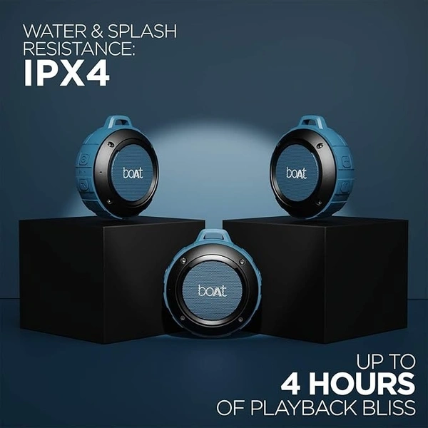 Boat Stone 160 Ultra-Portable 5W Wireless Speaker with Bluetooth V5.0, Multiple Connectivity Modes, IPX4 Water and Sweat Resistance and Carabiner - Blue, 5W