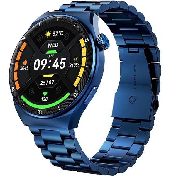 beatXP Vega X 1.43" (3.6 cm) Super AMOLED Display, One-Tap Bluetooth Calling Smart Watch, Metal Body, Rotary Crown, 466 * 466px, 500 Nits Brightness - Blue Metal Chain, SmartWatch