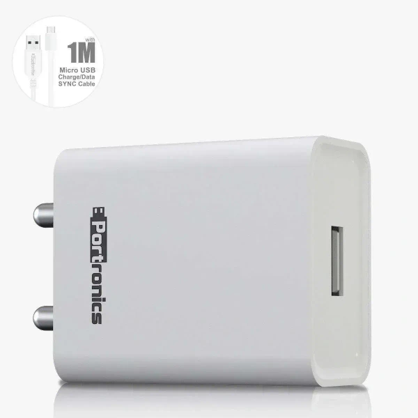 Portronics Adapto 62 2.4A 12W Mach USB Port USB Fast Wall Charger, BIS Certified, Made in India,Single USB Charging Adapter for iPhone 11/Xs/XS Max/XR/X/8/7/6/Plus, iPad Pro/Air 2/Mini 3/Mini 4 - White