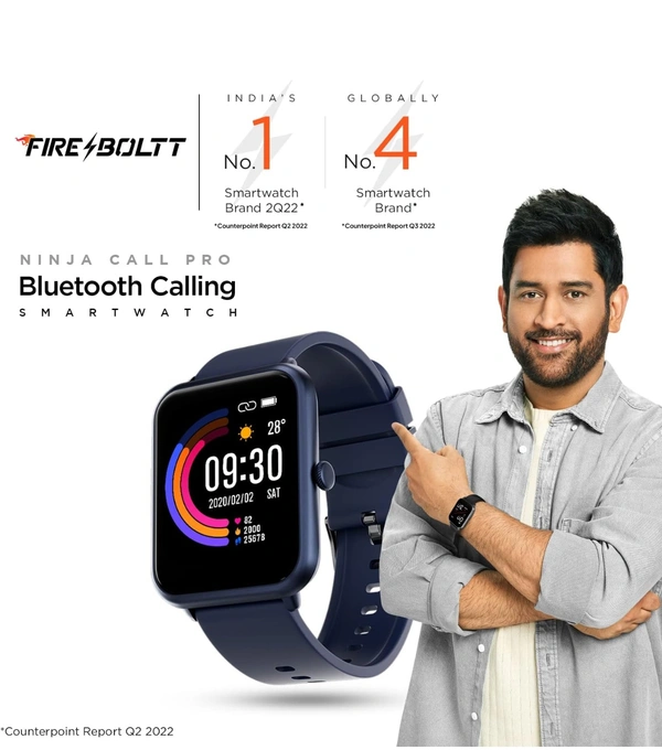 Fire Boltt Fire-Boltt Ninja Call Pro Smart Watch Dual Chip Bluetooth Calling, 1.69" Display, AI Voice Assistance with 100 Sports Modes, with SpO2 & Heart Rate Monitoring - Navy Blue