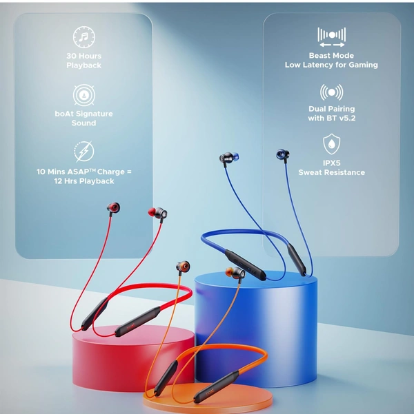 BOAT boAt Rockerz 205 Pro in Ear Bluetooth Neckband with Mic, Beast Mode(Low Latency Upto 65ms), ENx Tech for Clear Voice Calls,30 Hours Playtime, ASAP Charge,10mm Drivers,Dual Pairing & IPX5 - Black