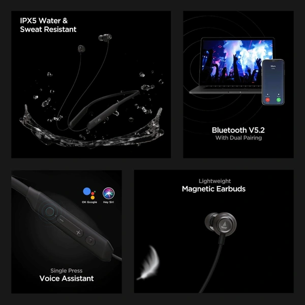 BOAT boAt Rockerz 205 Pro in Ear Bluetooth Neckband with Mic, Beast Mode(Low Latency Upto 65ms), ENx Tech for Clear Voice Calls,30 Hours Playtime, ASAP Charge,10mm Drivers,Dual Pairing & IPX5 - Black