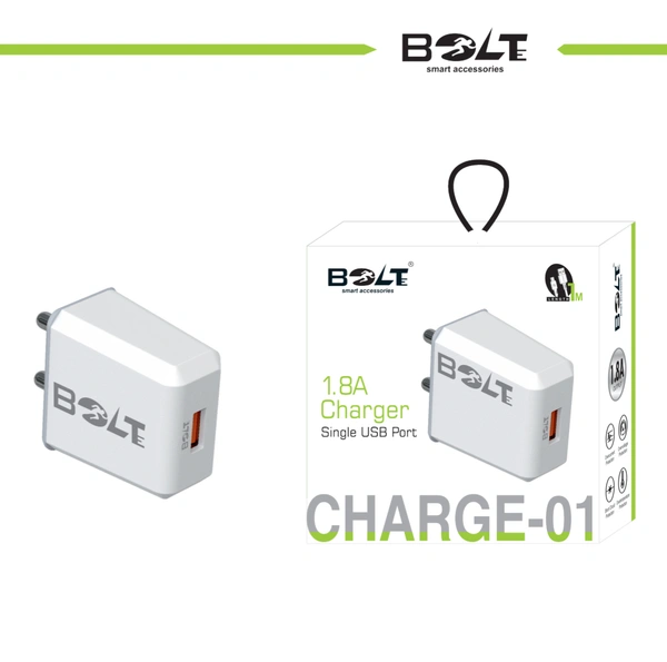 BOLTE 1.8A SINGLE USB With MICRO/V8 CABLE (BCH-01)