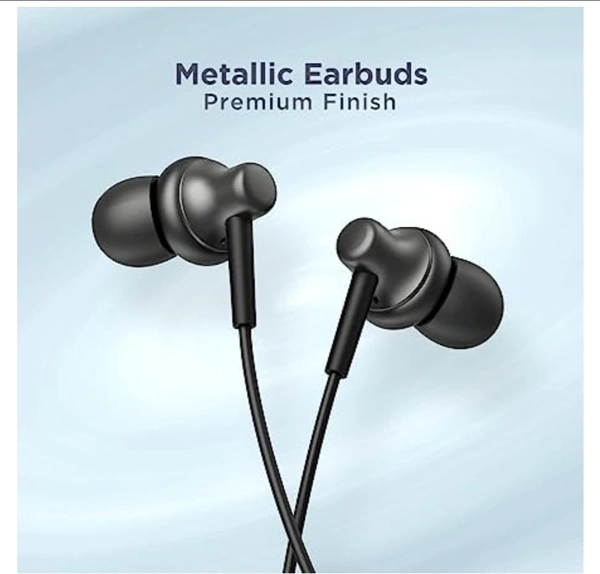 BOAT Bassheads 192 Wired in Ear Earphones Signature Sound, Metallic Buds, Superior Cable & Ergonomic Fit with Mic (Active Black Indi) - Black