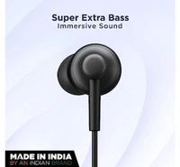 BOAT Bassheads 192 Wired in Ear Earphones Signature Sound, Metallic Buds, Superior Cable & Ergonomic Fit with Mic (Active Black Indi) - Black