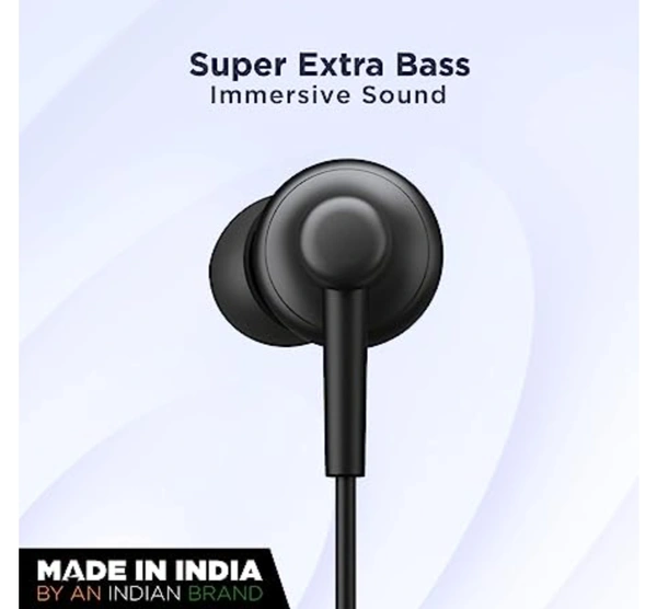 BOAT Bassheads 192 Wired in Ear Earphones Signature Sound, Metallic Buds, Superior Cable & Ergonomic Fit with Mic (Active Black Indi) - Black