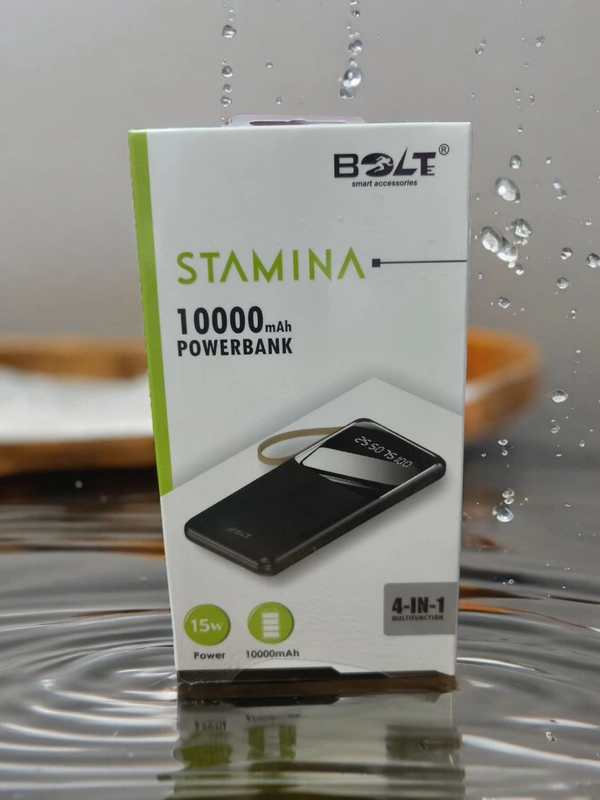 BOLTE (15W) POWER BANK 10000 mAh With LED DISPLAY 4 IN 1 CABLES (STAMINA) BPB 15 - 10K mAh