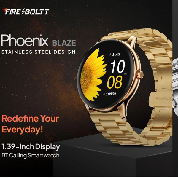 Fire-Boltt Newly Launched Phoenix Ultra Blaze Luxury Stainless Steel, Bluetooth Calling Smart Watch, AI Voice Assistant, Metal Body with 120+ Sports Modes, SpO2, Heart Rate Monitoring (Gold) - GOLD, Stainless Steel