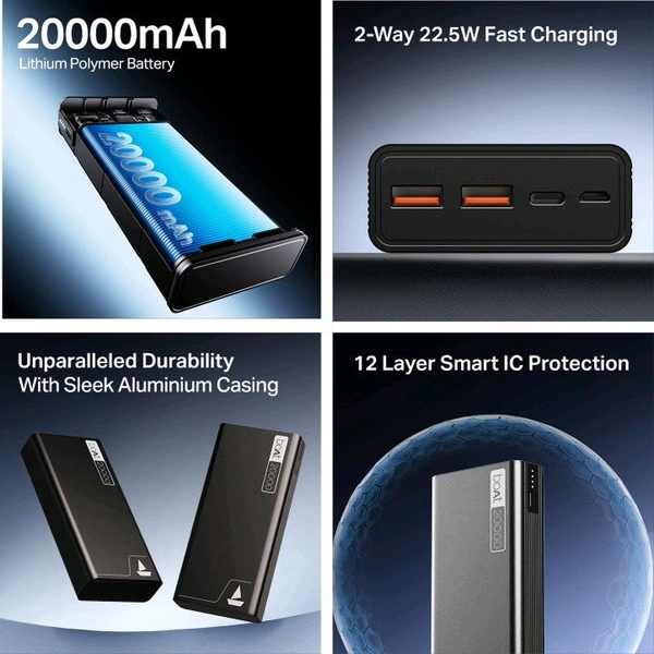 boAt 20000 mAh 22.5 W Power Bank - Black, 20K