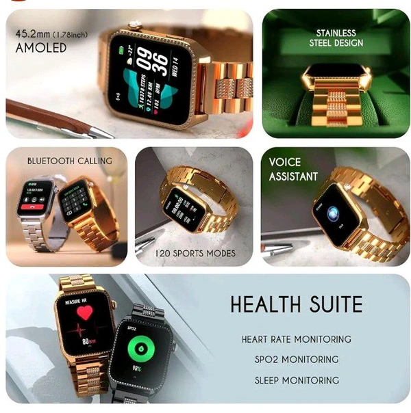 Fire-Boltt Xelor Luxury Stainless Steel Smart Watch. 1.78" AMOLED, Always-On Display, 368 * 448 px Resolution, Bluetooth Calling, 75 HZ Refresh Rate - Silver Premium Strap, Smart Watch
