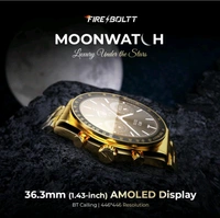 Fire-Boltt Moonwatch 36.3mm (1.43 inch) AMOLED Display, Wireless Charging, Metallic Frame, Stainless Steel Luxury Straps, Complete Health Suite, Bluetooth Calling, Sports Modes (Gold) - Gold, Smart Watch