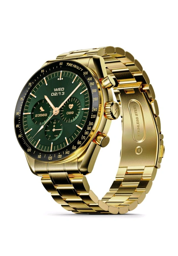 Fire-Boltt Moonwatch 36.3mm (1.43 inch) AMOLED Display, Wireless Charging, Metallic Frame, Stainless Steel Luxury Straps, Complete Health Suite, Bluetooth Calling, Sports Modes (Gold) - Gold, Smart Watch