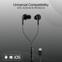 Boat Bassheads 100 C Wired Headphones Earphones with Type-C Jack, in-Line Microphone, in Ear, 10Mm Drivers, Signature Sound, Integrated Controls & Multi-Os Compatibility - Black, TYPE C