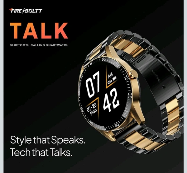 Fire-Boltt Talk 2 Pro Ultra 1.39" Round Display Stainless Steel Luxury Smart Watch, Bluetooth Calling & 360 Health Monitoring, 123 Sports Modes, Inbuilt Voice Assistant - Smartwatch, Gold