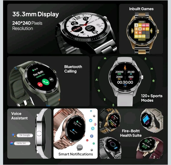Fire-Boltt Talk 2 Pro Ultra 1.39" Round Display Stainless Steel Luxury Smart Watch, Bluetooth Calling & 360 Health Monitoring, 123 Sports Modes, Inbuilt Voice Assistant - Smartwatch, Gold