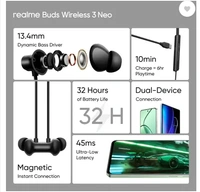 realme Buds Wireless 3 Neo with 13.4mm Driver, 32 hrs Playback, Dual Device Connection Bluetooth Headset  - Black, Neckband