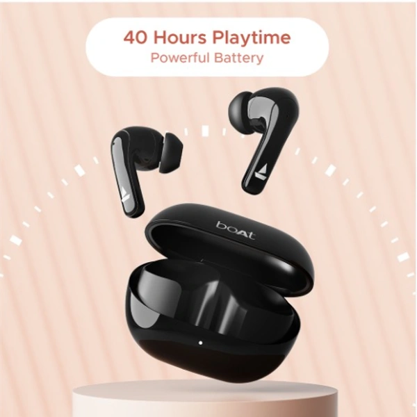 boAt Airdopes 155 w/ 40H Playtime, In-Ear Detection & Quad Mics w/ ENx Tech - Active Black, TWS