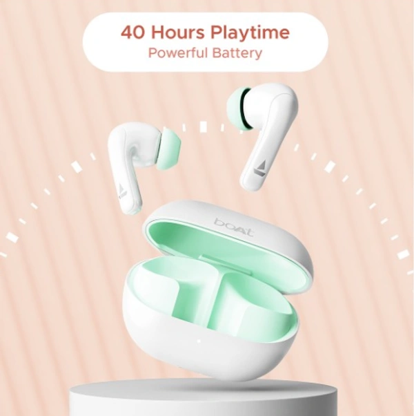 boAt Airdopes 155 w/ 40H Playtime, In-Ear Detection & Quad Mics w/ ENx Tech - Ivory White, TWS