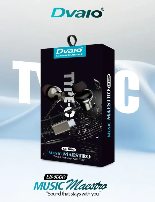 Dvaio Type-C Metal handsfree with volume control - Black, TYPE-C