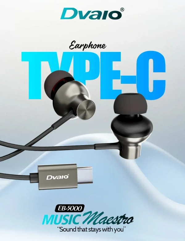 Dvaio Type-C Metal handsfree with volume control - Black, TYPE-C