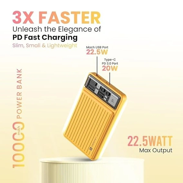 Portronics Luxcell Mini 10K Advanced 10000 mAh Smallest Power Bank with 22.5W Max Output, LED Indicator, Mach USB-A Output, Type C PD Output, Type C Input, Wake Up Button - Green, 10K 22.2w